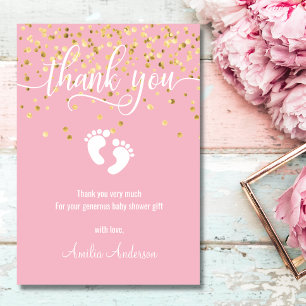 Tarjeta De Agradecimiento Custom Pink Gold THANK YOU Baby Shower Girl