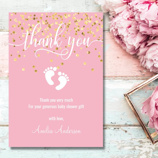 Tarjeta De Agradecimiento Custom Pink Gold THANK YOU Baby Shower Girl (Subido por el creador)