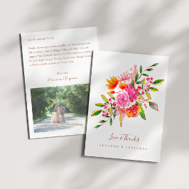 Tarjeta De Agradecimiento Custom Preprinted Pink Orange Floral Photo Wedding