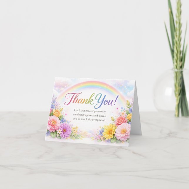Tarjeta De Agradecimiento Custom Rainbow Floral Thank You Card | Elegant (Anverso)