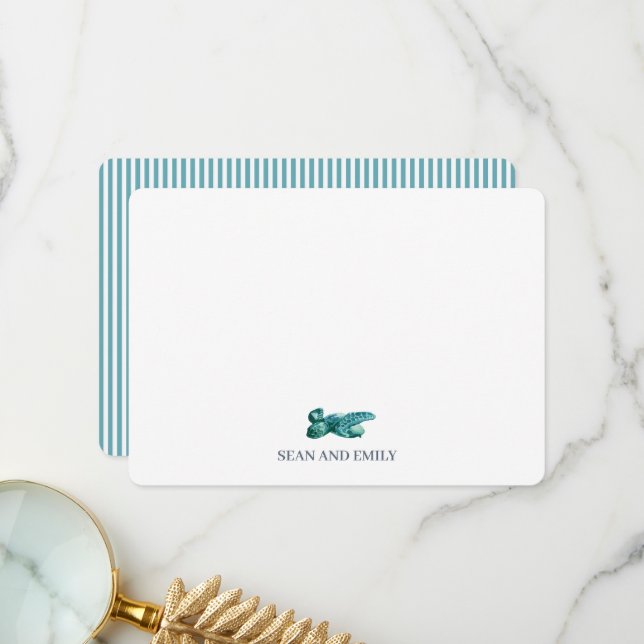 Tarjeta De Agradecimiento Custom Sea Turtle Painting Nautical Stationary (Anverso/Reverso In Situ)
