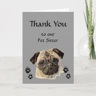 Tarjeta De Agradecimiento Custom Thank You Greeting, Pet, Pug Dog Sitter