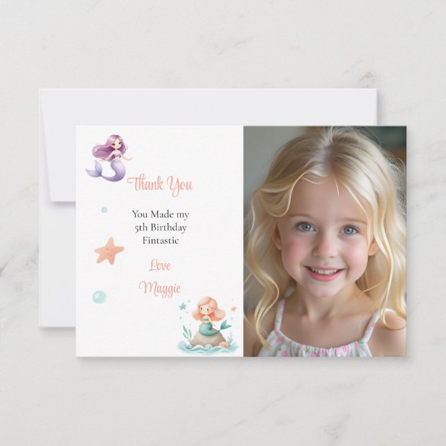 Tarjeta De Agradecimiento Customizable Mermaid Birthday Photo (Anverso)