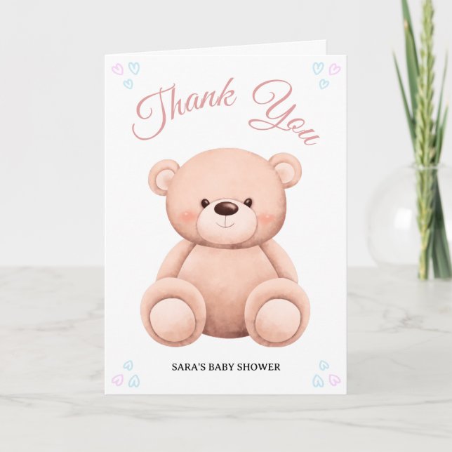 Tarjeta De Agradecimiento Cut Teddy Bear, Pastel Girl Baby Shower Folded (Anverso)