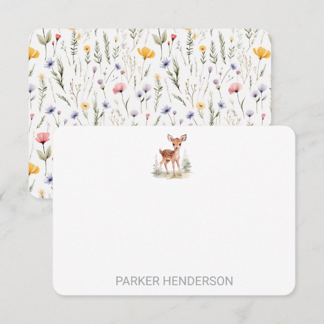 Tarjeta De Agradecimiento Cuta acuarela Deer Kids Stationery (Anverso / Reverso)