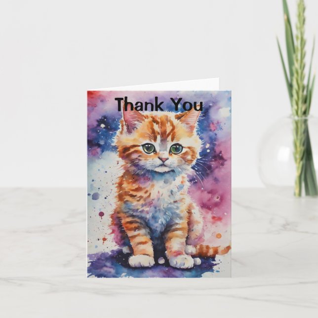Tarjeta De Agradecimiento Cuta acuarela Ginger Kitten (Anverso)