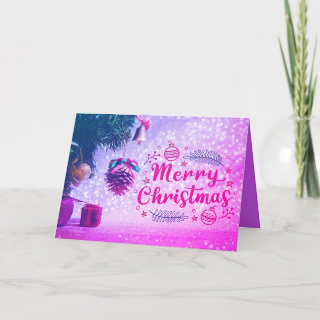 Tarjeta De Agradecimiento Cuta Colorful Purple Merry Christmas Cita (Anverso)