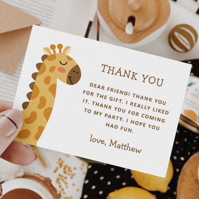 Tarjeta De Agradecimiento Cuta jirafa. Famoso cumpleaños de niños de safari  (Subido por el creador)