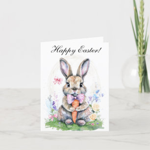 Tarjeta De Agradecimiento Cuta Vintage Pascua Watercolor Rabbit Bunny Floral
