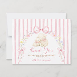 Tarjeta De Agradecimiento Cute A little lamb baby shower Pink Bow Gingham