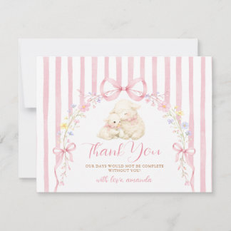 Tarjeta De Agradecimiento Cute A little lamb baby shower Pink Bow Gingham