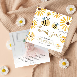 Tarjeta De Agradecimiento Cute abeja amarilla y foto del primer cumpleaños d