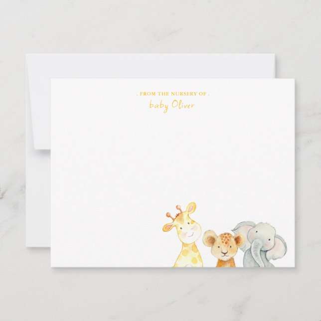 Tarjeta De Agradecimiento Cute acuarela Animales Nursery gracias plana (Anverso)