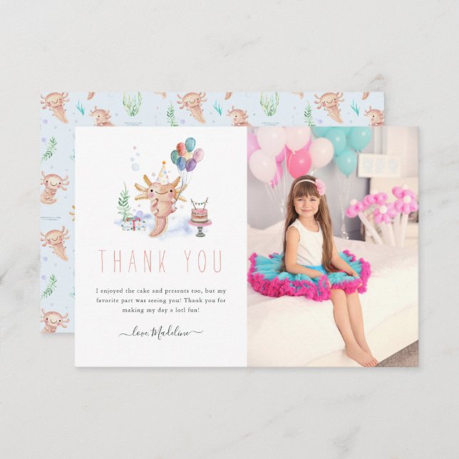 Tarjeta De Agradecimiento Cute acuarela Axolotl Gracias Foto (Anverso / Reverso)