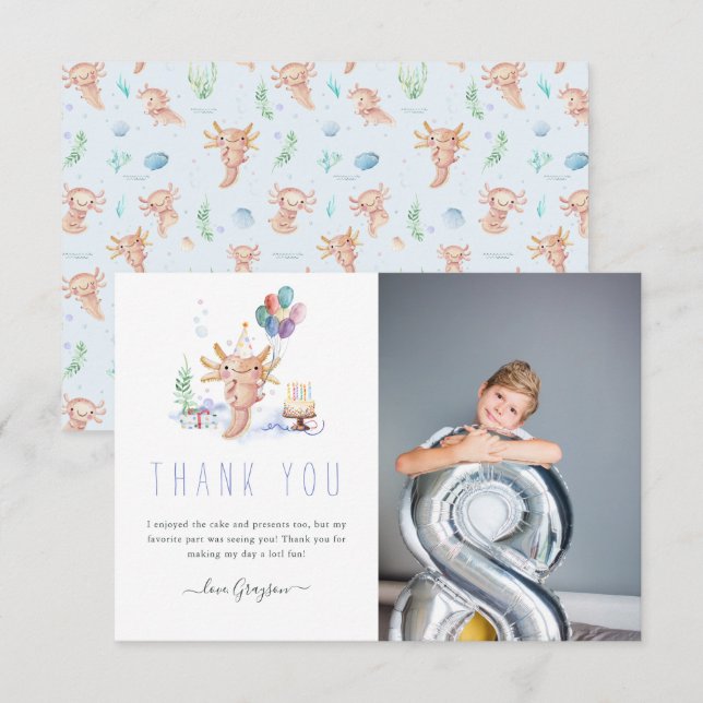 Tarjeta De Agradecimiento Cute acuarela Axolotl Gracias Foto (Anverso / Reverso)