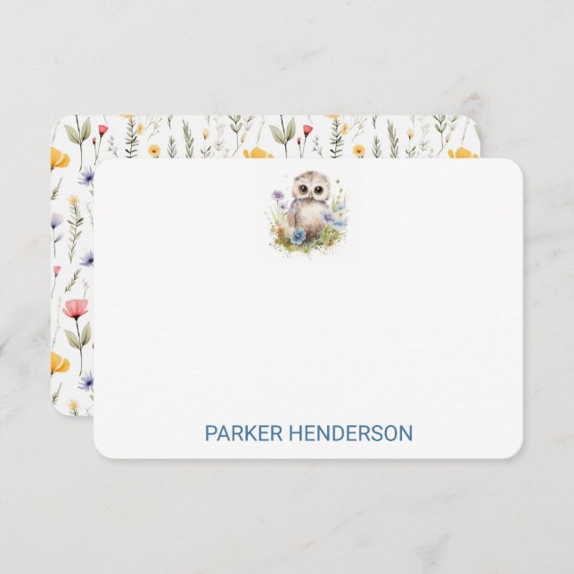 Tarjeta De Agradecimiento Cute acuarela Bebé Lechuza Estacionamiento para Ni (Anverso / Reverso)