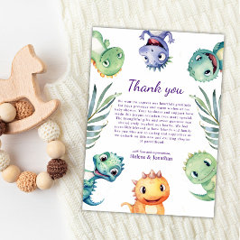 Tarjeta De Agradecimiento Cute acuarela Dinosaur Baby Shower
