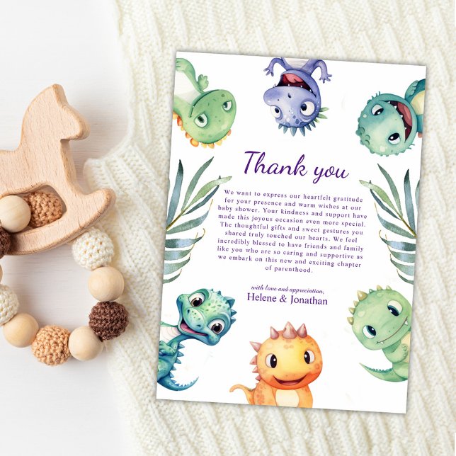 Tarjeta De Agradecimiento Cute acuarela Dinosaur Baby Shower (Cute Watercolor Dinosaur Baby Shower Thank You Card)