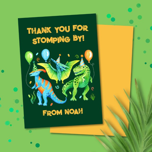 Tarjeta De Agradecimiento Cute acuarela Dinosaurios T rex (Watercolor Cute Dinosaur Thank You Card)