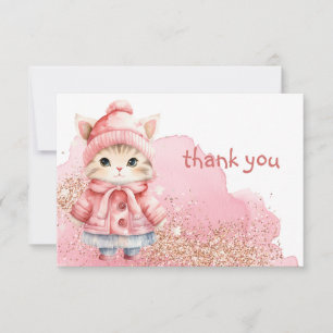 Tarjeta De Agradecimiento Cute acuarela Kitty Cat Winter Coat
