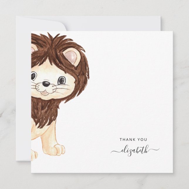 Tarjeta De Agradecimiento Cute acuarela Lion Blank Baby Shower Gracias (Anverso)
