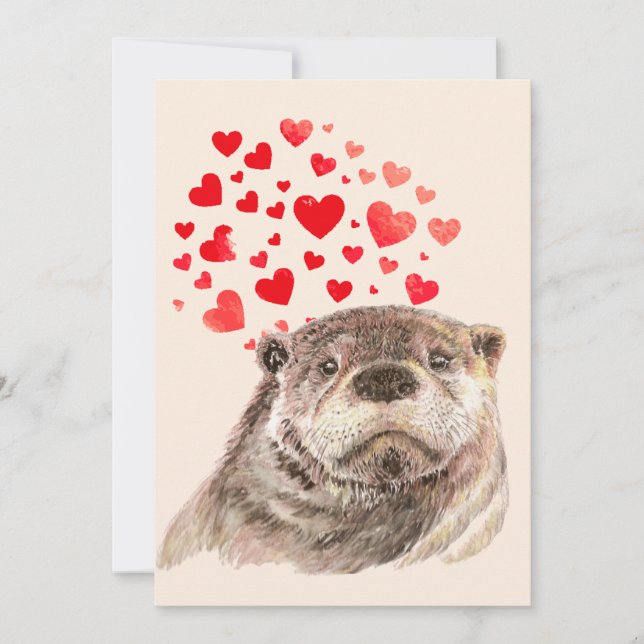 Tarjeta De Agradecimiento Cute acuarela Otter Hearts Love Animal Humor (Anverso)