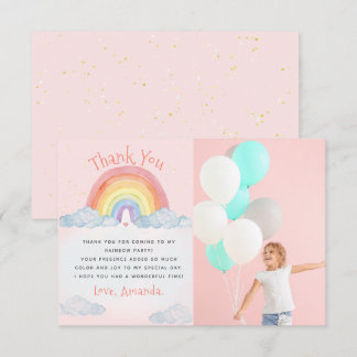 Tarjeta De Agradecimiento Cute acuarela Rainbow Birday Party Foto