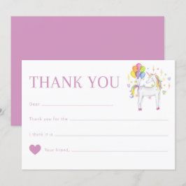 Tarjeta De Agradecimiento Cute acuarela Rainbow Unicorn Cumpleaños