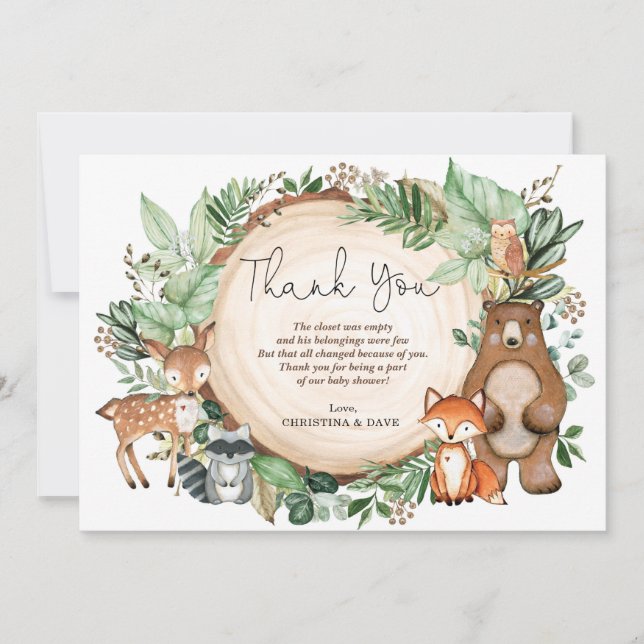 Tarjeta De Agradecimiento Cute acuarela Woodland Forest Animals Gracias (Anverso)