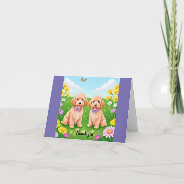 Tarjeta De Agradecimiento Cute Adorable Goldendoodle (Anverso)