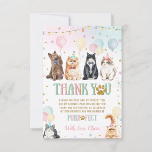 Tarjeta De Agradecimiento Cute Adorable Pawty Cats Balloons Fiesta de cumple