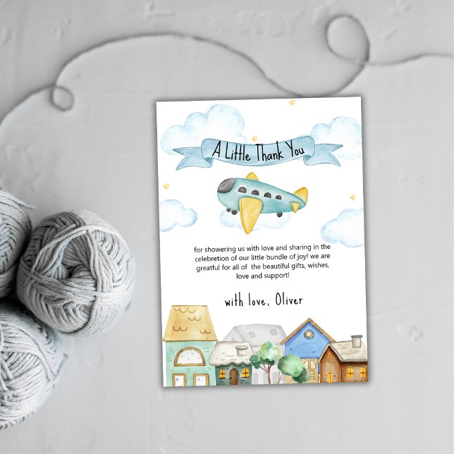 Tarjeta De Agradecimiento Cute Adventure Awaits Aviator Baby Shower  (Cute Adventure Awaits Aviator Baby Shower Thank You Card)