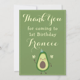 Tarjeta De Agradecimiento Cute aguacate personaliza el colorido primer cumpl