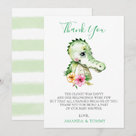 Tarjeta De Agradecimiento Cute Alligator Hibiscus Baby Shower Gracias