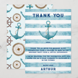 Tarjeta De Agradecimiento Cute Ancla de Marinero Acuarela Azul Náutico