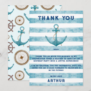 Tarjeta De Agradecimiento Cute Ancla de Marinero Acuarela Azul Náutico
