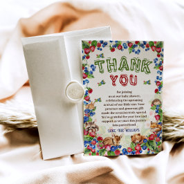 Tarjeta De Agradecimiento Cute Animals Botanical Berry Nature Baby Shower