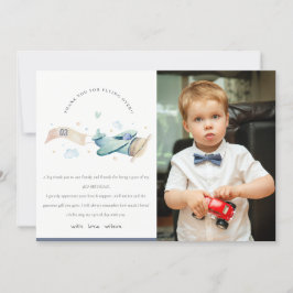 Tarjeta De Agradecimiento Cute Aqua Azul Avión Nubes Foto Cumpleaños Niños