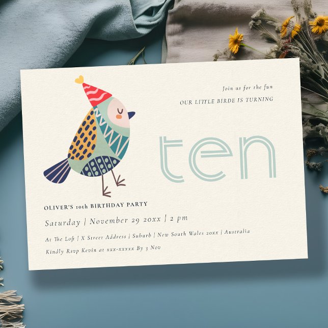 Tarjeta De Agradecimiento Cute Aqua Blue Birdie Invite a cumplir 10 años (Subido por el creador)