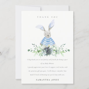 Tarjeta De Agradecimiento Cute Aqua Blue Bunny Garden Foliage Baby Shower