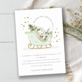 Tarjeta De Agradecimiento Cute Aqua Blue Gold Winter Sleigh Baby Shower