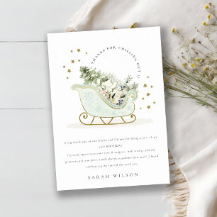 Tarjeta De Agradecimiento Cute Aqua Blue Gold Winter Sleigh Cualquier Edad C