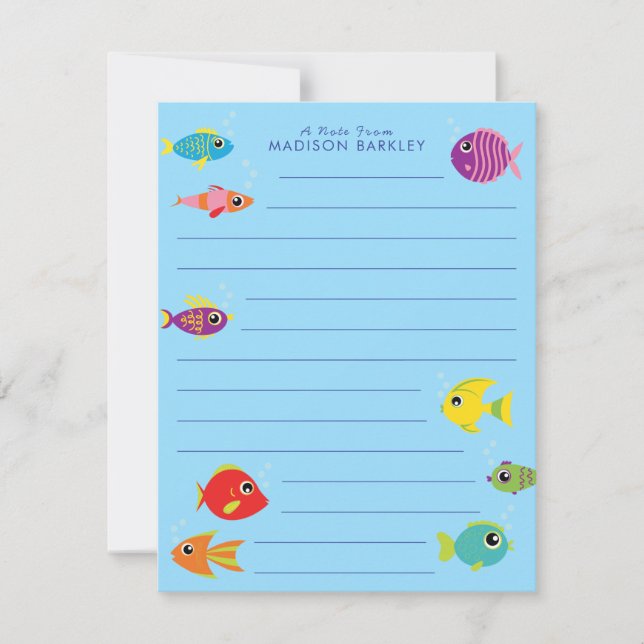 Tarjeta De Agradecimiento Cute Aquarium Fish Kid's Flat Stationary Cards (Anverso)