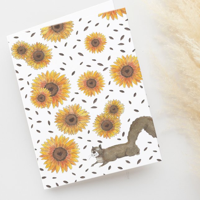 Tarjeta De Agradecimiento Cute ardilla y girasoles acuarela en blanco (Subido por el creador)