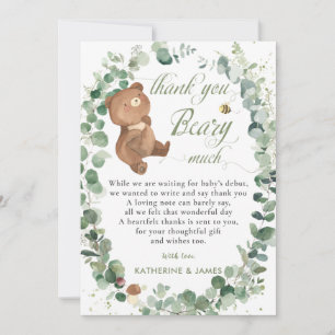 Tarjeta De Agradecimiento Cute Baby Bear Greenerenera Género Ducha Neutral