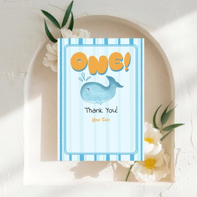 Tarjeta De Agradecimiento Cute Baby Blue Whale 1st Birthday (Subido por el creador)
