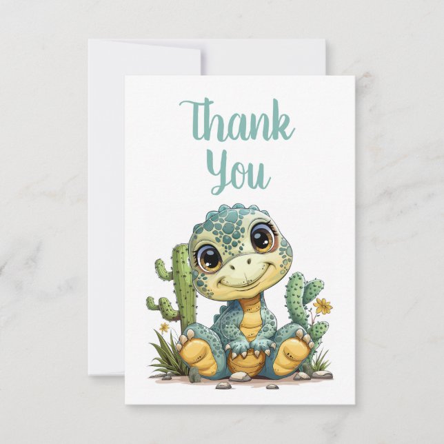 Tarjeta De Agradecimiento Cute Baby Dinosaur Gracias Notes Blank Inside (Anverso)