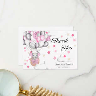 Tarjeta De Agradecimiento Cute Baby Elephant Balloon Baby Shower   Gracias