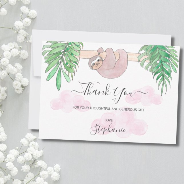 Tarjeta De Agradecimiento Cute Baby Girl Sloth Baby Shower Gracias (Subido por el creador)