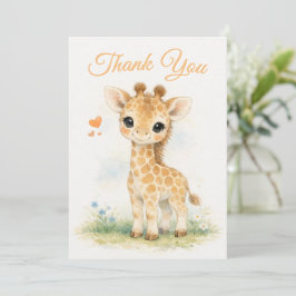 Tarjeta De Agradecimiento Cute Baby Jirafa Safari Naranja 